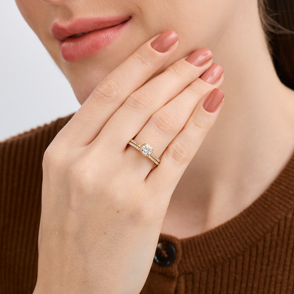 1 Carat Lab-Grown Round-Shaped Hidden Halo Engagement Ring Set — GILDED New York