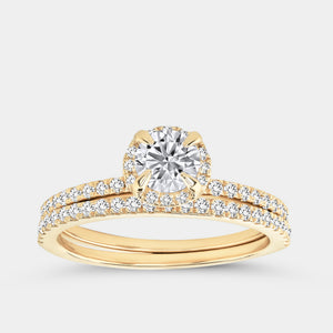 Gilded 1 Carat Lab-Grown Round-Shaped Hidden Halo Engagement Ring Set