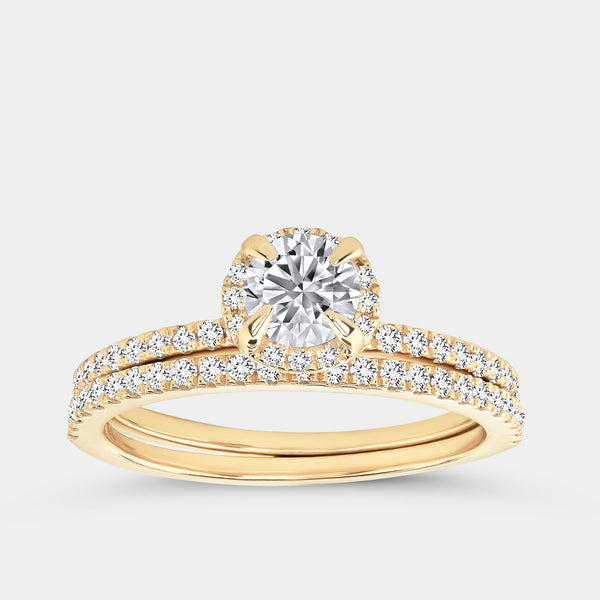1 Carat Lab-Grown Round-Shaped Hidden Halo Engagement Ring Set — GILDED New York