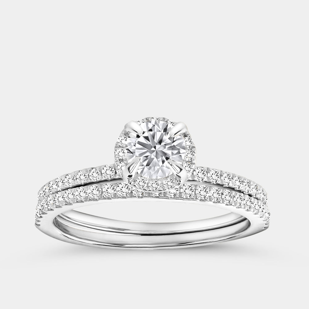 Gilded 1 Carat Lab-Grown Round-Shaped Hidden Halo Engagement Ring Set