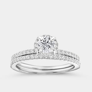 Gilded 1 Carat Lab-Grown Round-Shaped Hidden Halo Engagement Ring Set
