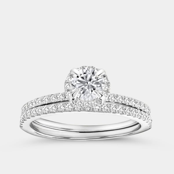 1 Carat Lab-Grown Round-Shaped Hidden Halo Engagement Ring Set — GILDED New York