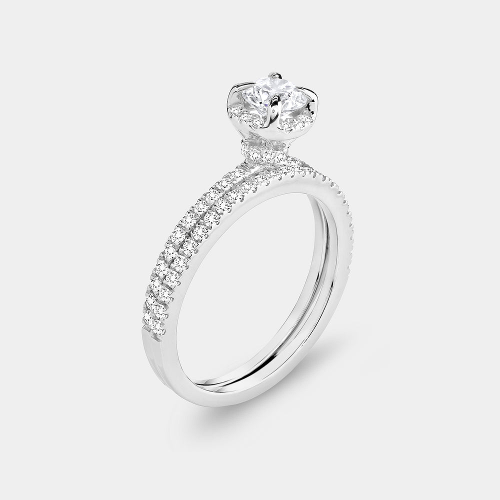 Gilded 1 Carat Lab-Grown Round-Shaped Hidden Halo Engagement Ring Set
