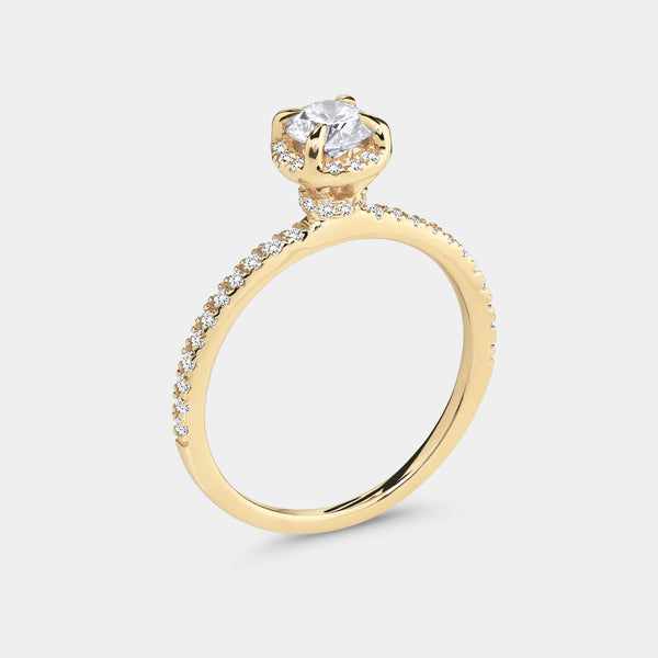 Gilded 1 Carat Lab-Grown Round-Shaped Hidden Halo Engagement Ring Set