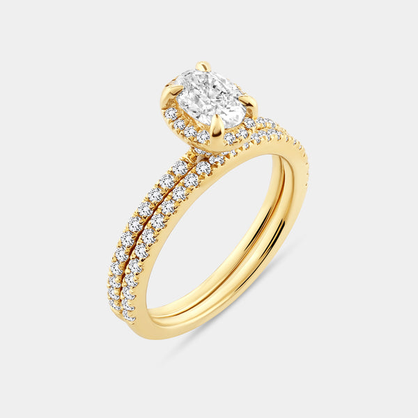 1 Carat Lab-Grown Oval-Shaped Hidden Halo Engagement Ring Set — GILDED New York