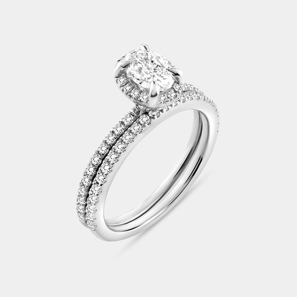 1 Carat Lab-Grown Oval-Shaped Hidden Halo Engagement Ring Set — GILDED New York