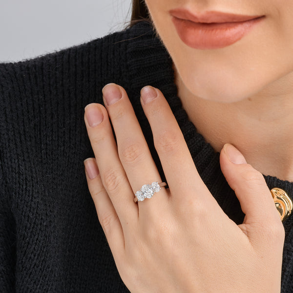 Gilded 2 Carat Lab-Grown Diamond Oval-Shaped Three-Stone Ring