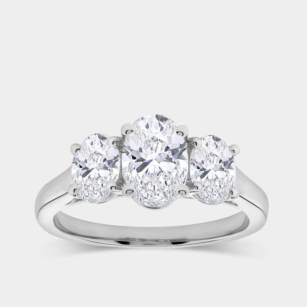 Gilded 2 Carat Lab-Grown Diamond Oval-Shaped Three-Stone Ring