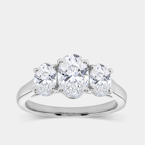 Gilded 2 Carat Lab-Grown Diamond Oval-Shaped Three-Stone Ring