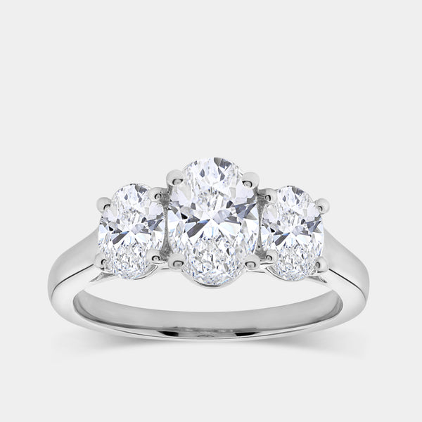 Gilded 2 Carat Lab-Grown Diamond Oval-Shaped Three-Stone Ring