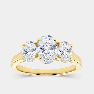 Gilded 2 Carat Lab-Grown Diamond Oval-Shaped Three-Stone Ring
