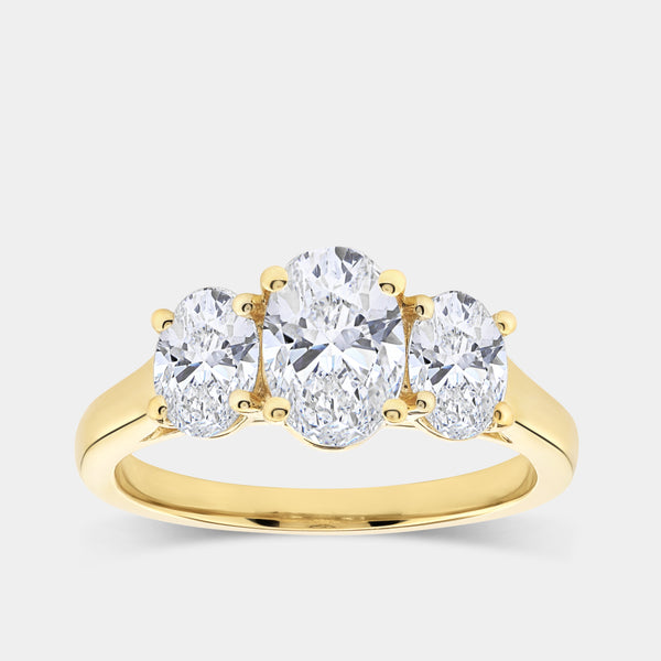 Gilded 2 Carat Lab-Grown Diamond Oval-Shaped Three-Stone Ring