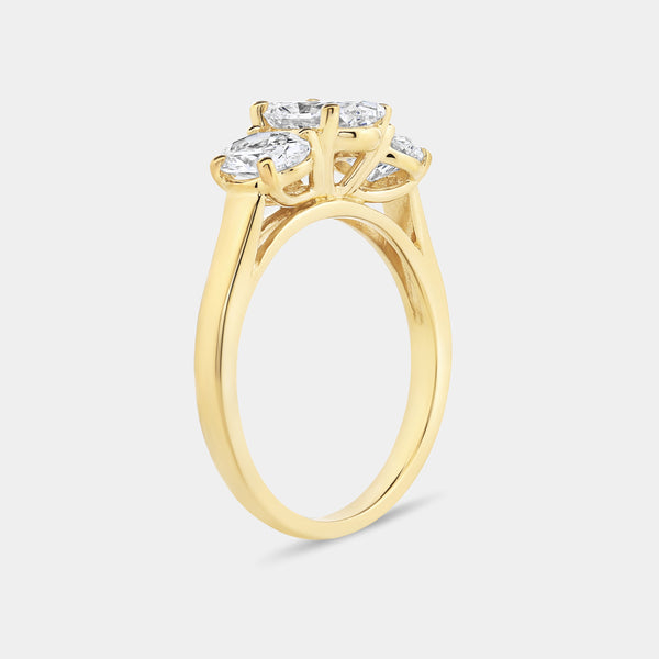 Gilded 2 Carat Lab-Grown Diamond Oval-Shaped Three-Stone Ring