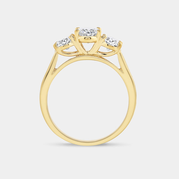 Gilded 2 Carat Lab-Grown Diamond Oval-Shaped Three-Stone Ring