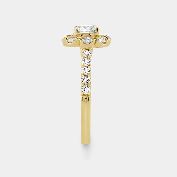 1 and 1/2 Carat Lab-Grown Diamond Round-Shaped Flower Halo Engagement Ring with a Classic Shank — GILDED New York