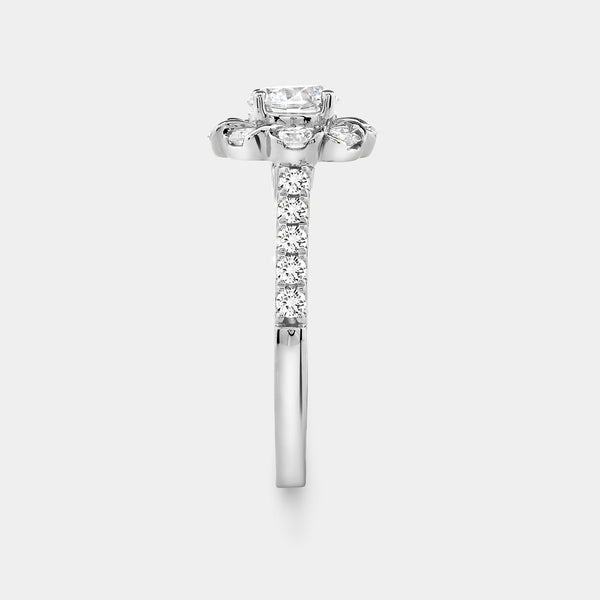 1 and 1/2 Carat Lab-Grown Diamond Round-Shaped Flower Halo Engagement Ring with a Classic Shank — GILDED New York