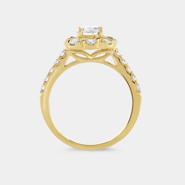 1 and 1/2 Carat Lab-Grown Diamond Round-Shaped Flower Halo Engagement Ring with a Classic Shank — GILDED New York