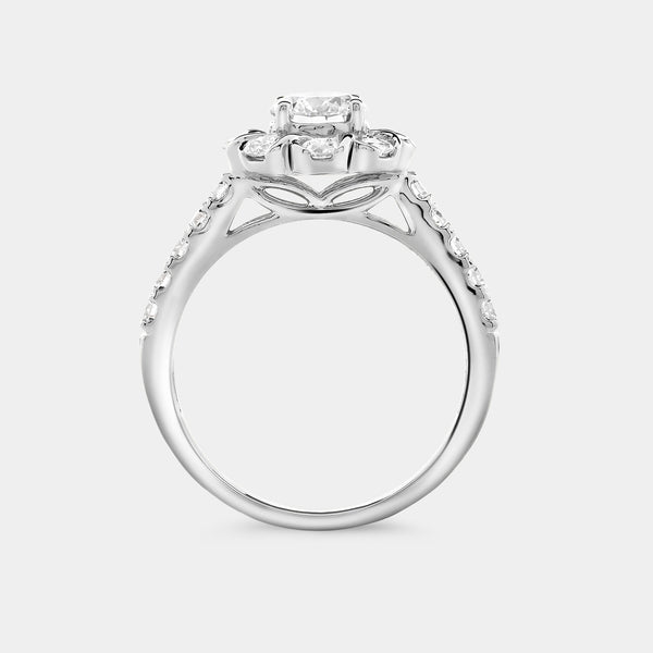 1 and 1/2 Carat Lab-Grown Diamond Round-Shaped Flower Halo Engagement Ring with a Classic Shank — GILDED New York