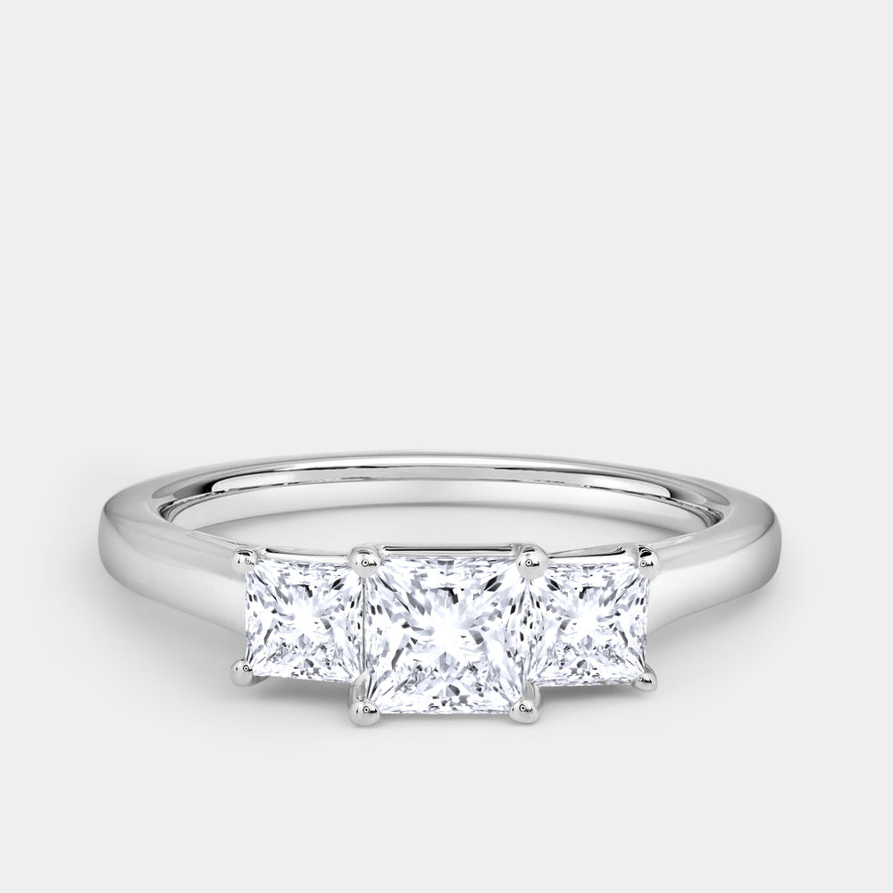 Gilded 1 Carat Lab-Grown Diamond Princess-Cut Three-Stone Ring