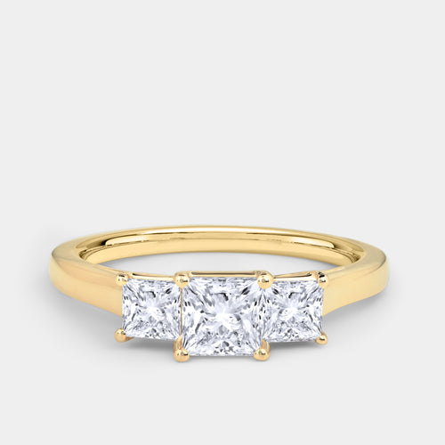 Gilded 1 Carat Lab-Grown Diamond Princess-Cut Three-Stone Ring