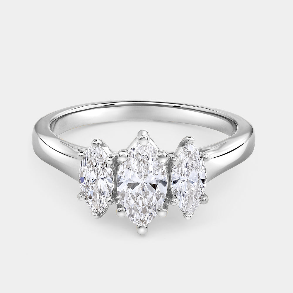 Gilded 1 Carat Lab-Grown Diamond Marquise-Shaped Three-Stone Ring