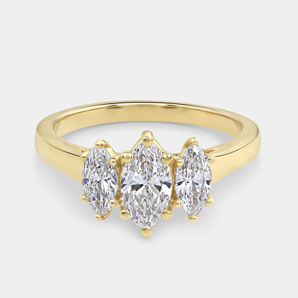 1 Carat Lab-Grown Diamond Marquise-Shaped Three-Stone Ring — GILDED New York