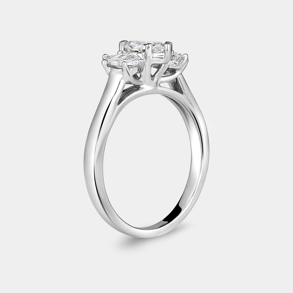Gilded 1 Carat Lab-Grown Diamond Marquise-Shaped Three-Stone Ring