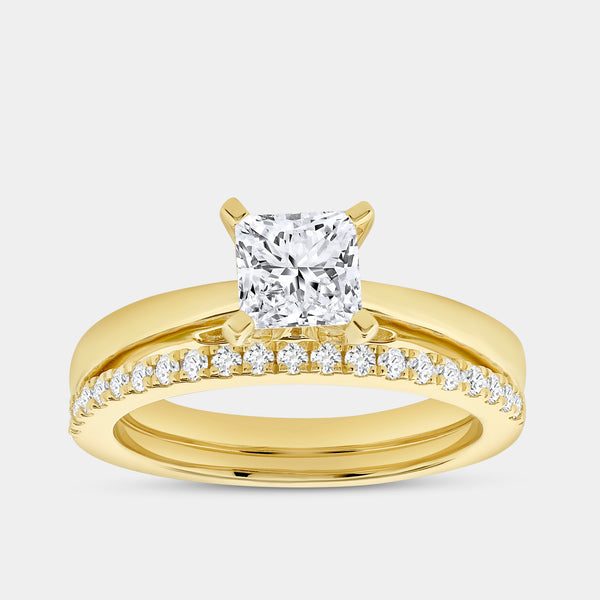 Gilded 1 and 1/4 Carat Princess-Cut Solitaire Bridal Set