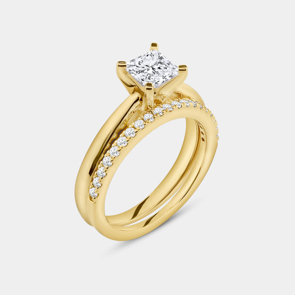 Gilded 1 and 1/4 Carat Princess-Cut Solitaire Bridal Set