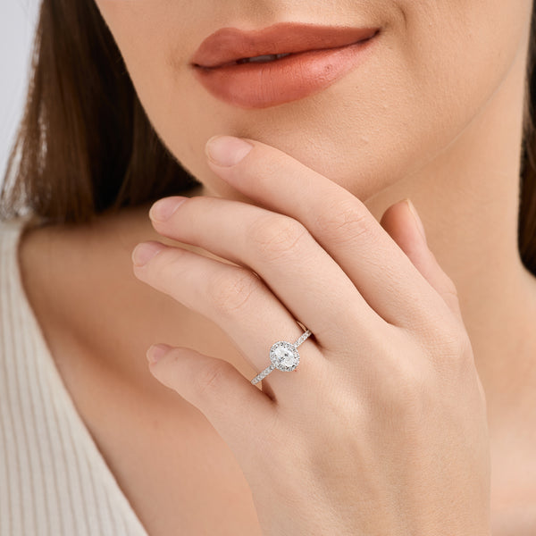 3/4 Carat Lab-Grown Diamond Oval-Shaped Halo Engagement Ring in a Classic Shank — GILDED New York