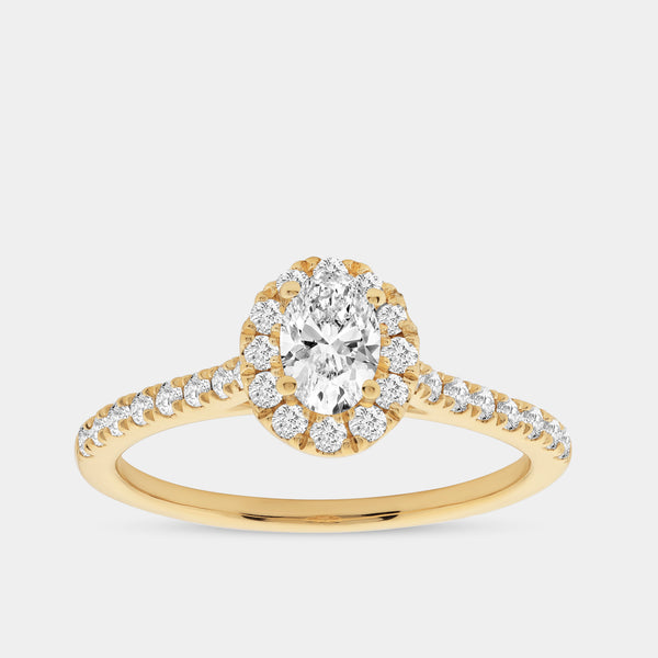 3/4 Carat Lab-Grown Diamond Oval-Shaped Halo Engagement Ring in a Classic Shank — GILDED New York