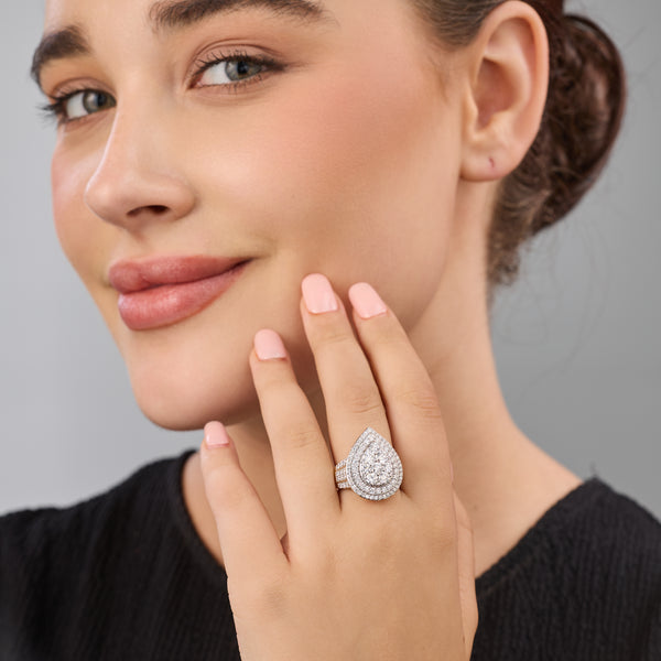 3 Carat Lab-Grown Diamond Multi-Halo Pear-Shaped Composite Fashion Ring — GILDED New York