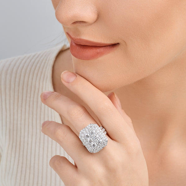 Gilded 4 Carat Lab-Grown Diamond Multi-Halo, Emerald-Shaped Composite Fashion Ring