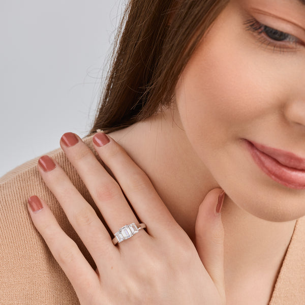 2 Carat Lab-Grown Diamond Emerald-Cut Three-Stone Ring — GILDED New York