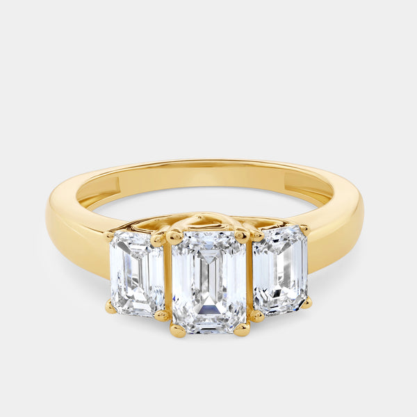 2 Carat Lab-Grown Diamond Emerald-Cut Three-Stone Ring — GILDED New York