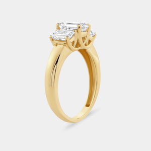 Gilded 2 Carat Lab-Grown Diamond Emerald-Cut Three-Stone Ring