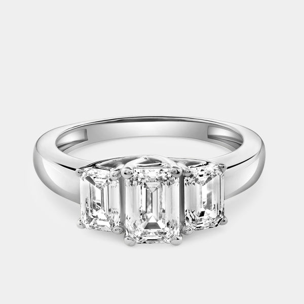 2 Carat Lab-Grown Diamond Emerald-Cut Three-Stone Ring — GILDED New York