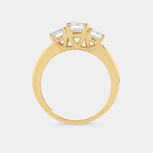 Gilded 2 Carat Lab-Grown Diamond Emerald-Cut Three-Stone Ring