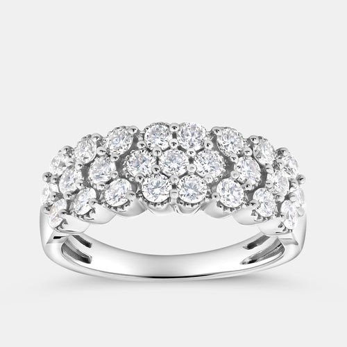 Gilded 1 Carat Lab-Grown Diamond Three-Row Bubble-Set Anniversary Band