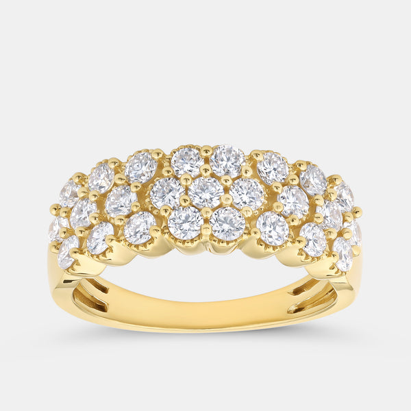 Gilded 1 Carat Lab-Grown Diamond Three-Row Bubble-Set Anniversary Band