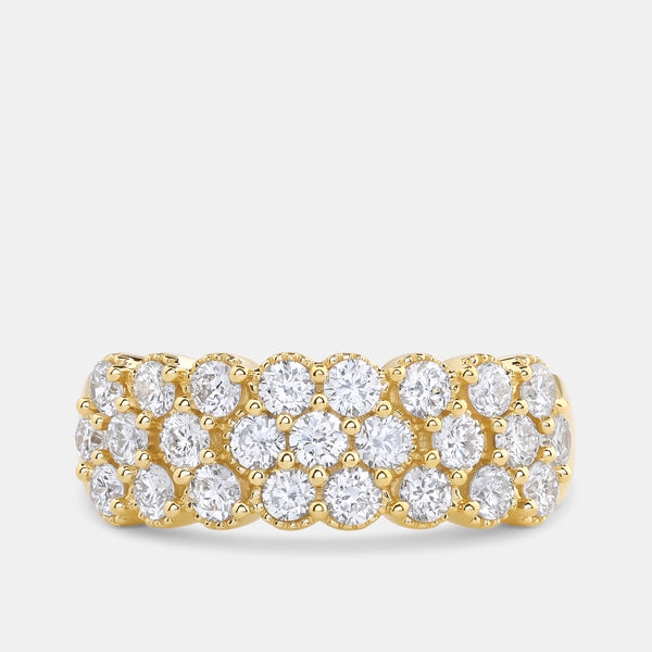 Gilded 1 Carat Lab-Grown Diamond Three-Row Bubble-Set Anniversary Band