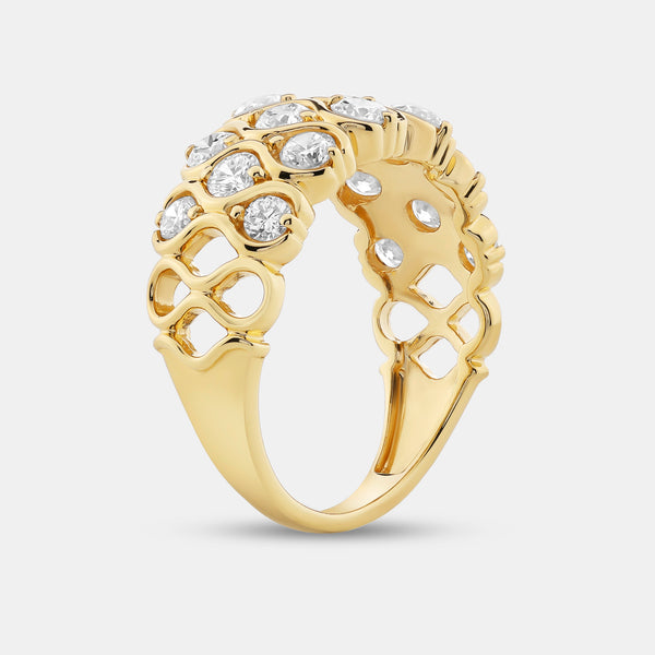 Gilded 1 and 1/2 Carat Lab-Grown Diamond Ring with a Honeycomb Setting