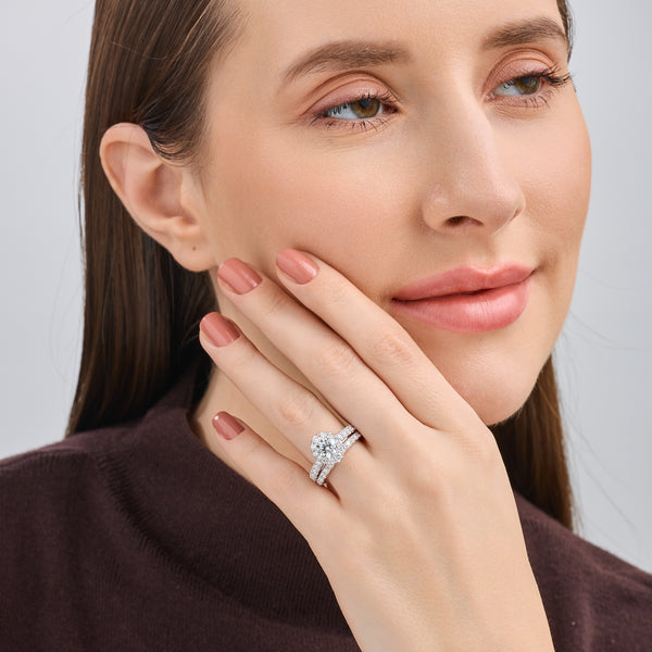 2 and 1/2 Carat Lab-Grown Diamond Oval-Shaped Halo Engagement Ring Set — GILDED New York