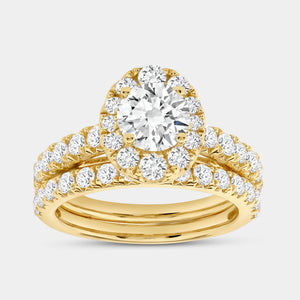 Gilded 2 and 1/2 Carat Lab-Grown Diamond Oval-Shaped Halo Engagement Ring Set