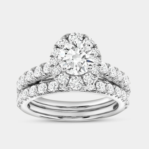 2 and 1/2 Carat Lab-Grown Diamond Oval-Shaped Halo Engagement Ring Set — GILDED New York