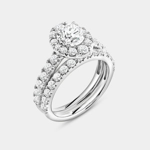 Gilded 2 and 1/2 Carat Lab-Grown Diamond Oval-Shaped Halo Engagement Ring Set