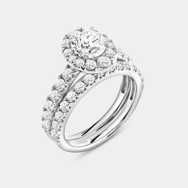 Gilded 2 and 1/2 Carat Lab-Grown Diamond Oval-Shaped Halo Engagement Ring Set