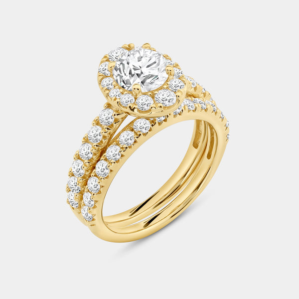 2 and 1/2 Carat Lab-Grown Diamond Oval-Shaped Halo Engagement Ring Set — GILDED New York