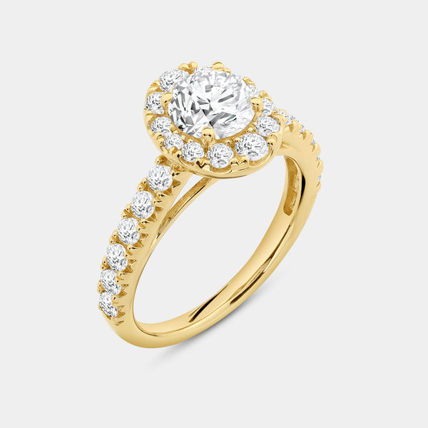 Gilded 2 and 1/2 Carat Lab-Grown Diamond Oval-Shaped Halo Engagement Ring Set