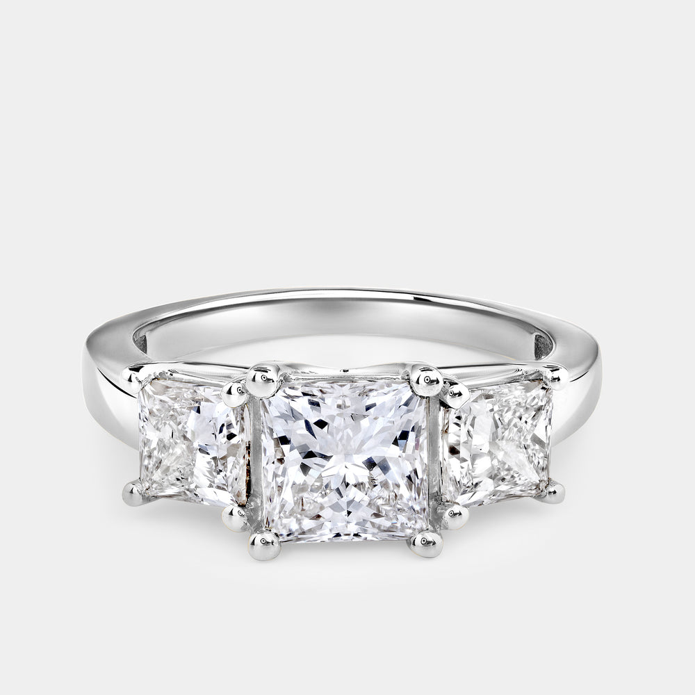 Gilded 3 Carat Lab-Grown Diamond Princess-Cut Three-Stone Ring